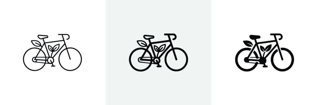 Eco friendly bicycle transport icon set with leaf elements for green commute.
