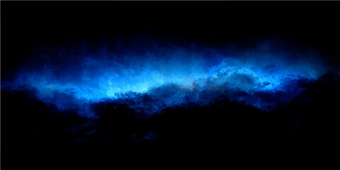 Abstract blue cosmic nebula swirling in the dark expanse of outer space with glowing light and star formation. © Zìyóu