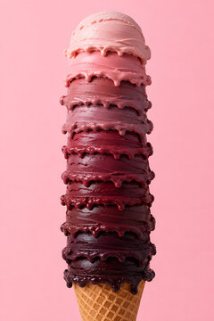 Premium Pink Ombre Layered Ice Cream Cone with Stacked Scoops on Pink Background

These keywords are optimized for Adobe Stock by prioritizing the main subject first, followed by flavor-inspired terms