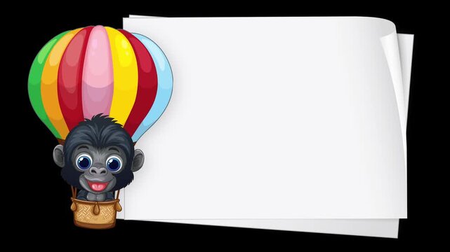 Animated Gorilla in Hot Air Balloon with Blank White Sign