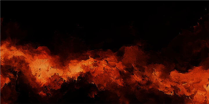 Burning fire flames on dark background with orange and red color creating abstract inferno texture and heat aura.