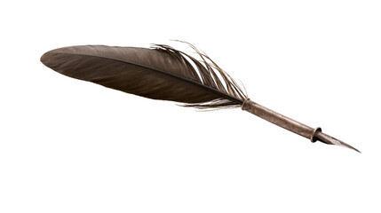 Dark brown quill pen with metal nib, isolated on transparent background © LUXSTORY