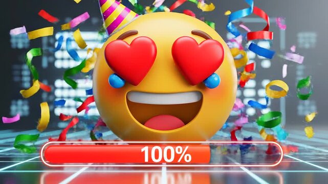Emoji expression changes front view like digital reaction meter, heart eyes response, rating bar, social media feedback, app engagement, audience approval, user sentiment signal, and mobile polling.