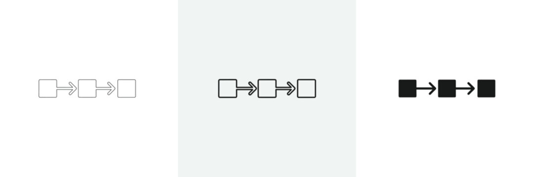 Sequential process flow diagram icons with arrows and squares.