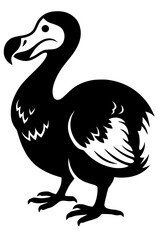Black silhouette of a stylized dodo bird with bold contours and white highlights, symbolizing extinction, lost biodiversity, and heritage in vector art. © Suriya