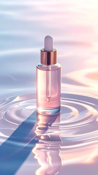 Serum bottle on water surface beauty.