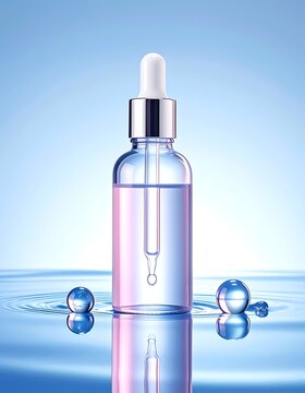 Serum bottle with water droplets closeup.