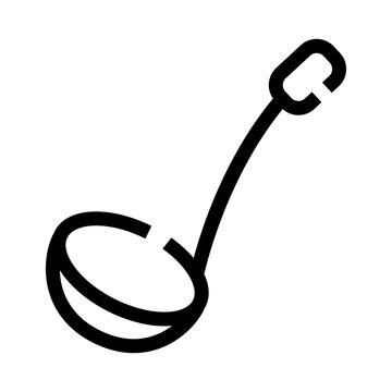 Ladle essential for serving soup and other culinary preparations, depicting kitchenware tool in a modern outlined style, useful for food and restaurant design