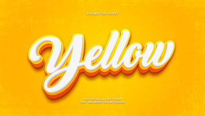 Yellow 3D editable text effect, bold cursive font style with orange shadow on textured background © Ika