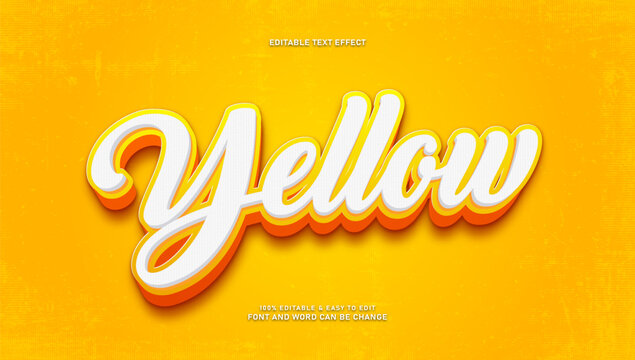 Yellow 3D editable text effect, bold cursive font style with orange shadow on textured background