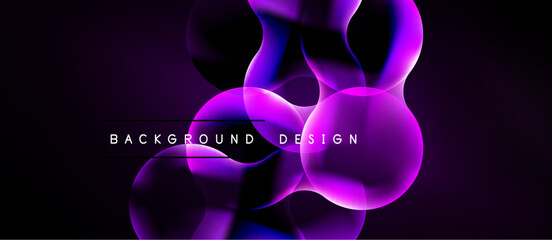 Naklejka premium Abstract purple design. Glowing shapes overlap dark background. Modern aesthetic, dynamic composition, vibrant colors present.