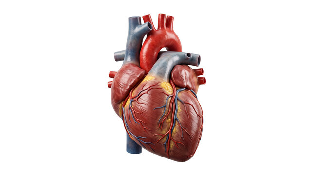 Anatomical human heart model, realistic medical organ sculpture on white background, cardiovascular biology education tool