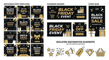 Naklejka premium Black Friday sale shopping decorative elements.