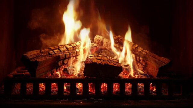 Fireplace fire burning wood log warm hearth with glowing ember and flame, fireplace fire burning logs dark room with warm glow and bright flame, fireplace fire burning warm glow wood log flame embers