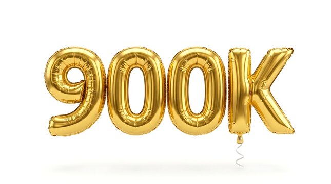 Golden foil number 900k balloon celebration