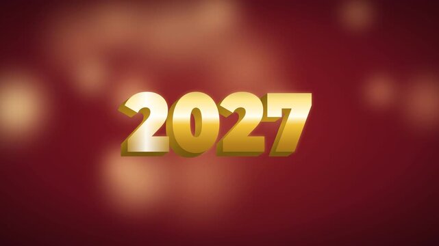Hovering Glossy Gold 3D 2027 Typography with Slow Camera Pan and Red Bokeh Lights