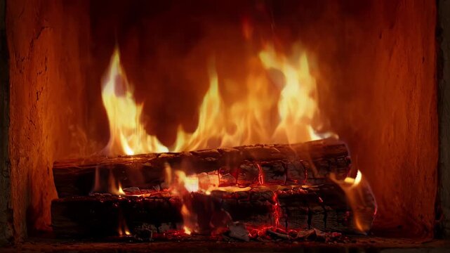 Fireplace fire burning log flame ember hearth smoke orange glow warm cozy interior rustic stone brick heat energy comfort winter home room evening bright blaze soot ash tinder kindling fuel wood
