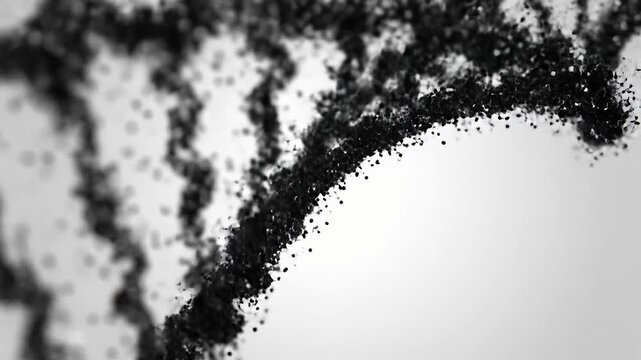 DNA double helix formed by black particle dots.