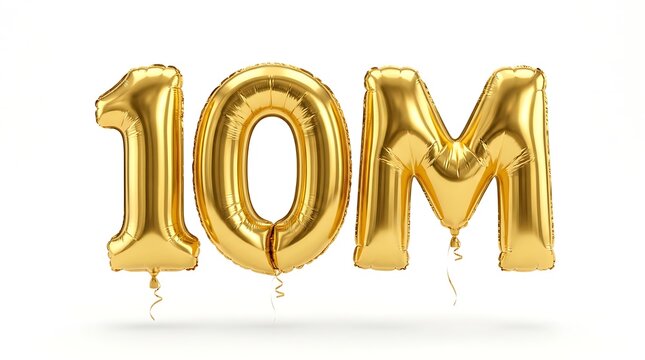 Golden foil 10th anniversary balloons spelling 10m