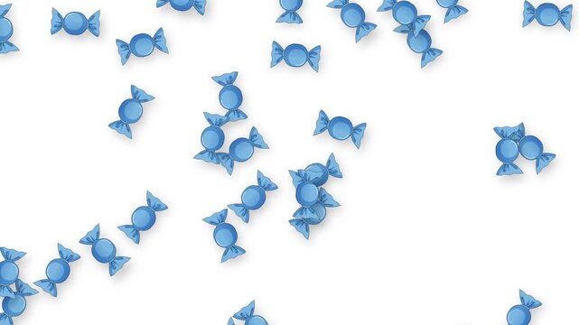 Blue Wrapped Hard Candies Falling Against a Solid White Background