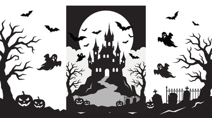 Black silhouette of spooky haunted house. © Ariya