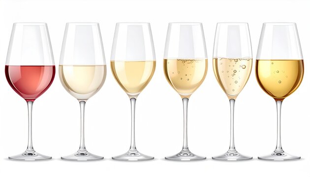 Elegant Wine Glasses Displaying a Spectrum of Wine Colors.
