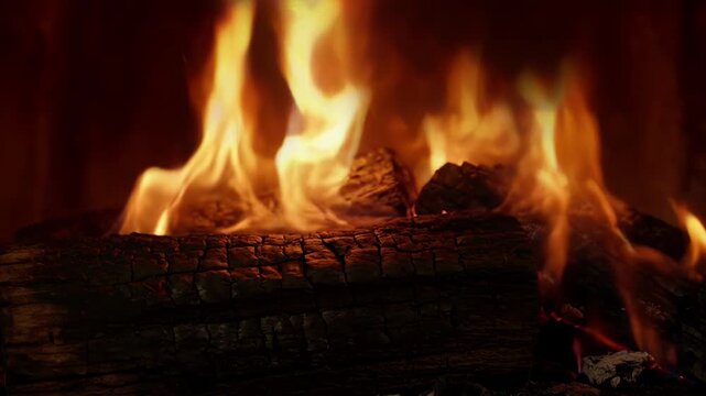 Cozy fireplace fire burning log flame ember heat warm dark interior glow with smoke and wood hearth for winter atmosphere and search friendly SEO title