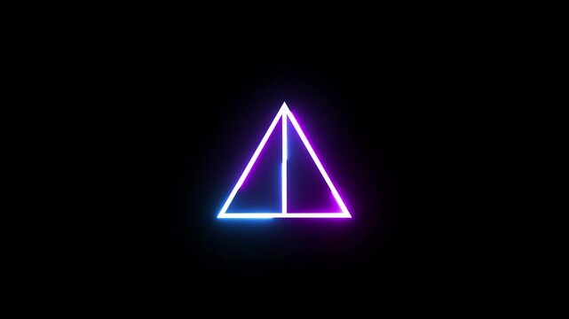 Dynamic neon triangle glows with blue and purple light on black background.