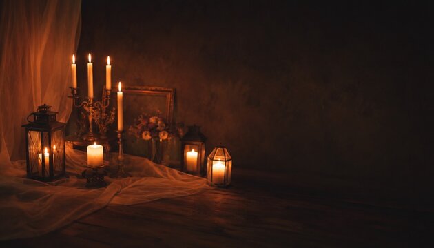 Vintage Candlelight Background with Lanterns and Rustic Decor