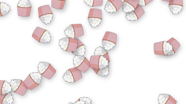 Falling Retro Style Cupcakes Animation on Plain White Background