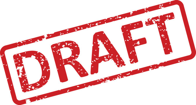 Red rubber stamp impression of the word 'draft' isolated on a white background legal and business concept