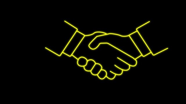 line art icon depicting professional handshake agreement, concept of business partnership trust and successful collaboration, dark background