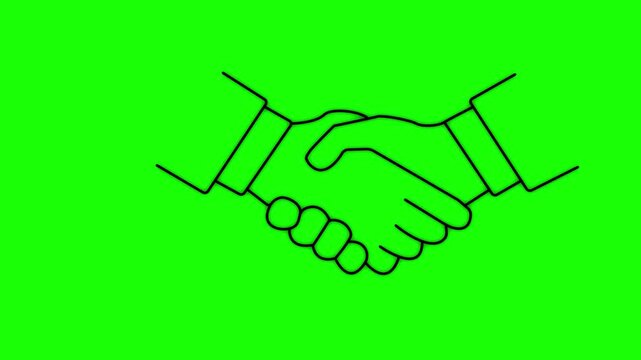 line art icon depicting professional handshake agreement, concept of business partnership trust and successful collaboration, green background