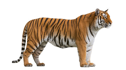 Obraz premium Majestic Bengal tiger with orange fur and black stripes, isolated on transparent background