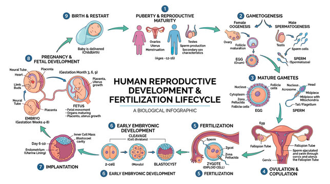 Human Reproductive Development and Fertilization Lifecycle Infographic