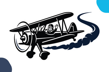 Vintage biplane with waving pilot aviation vector silhouette clipart © Creative Gfx Arts