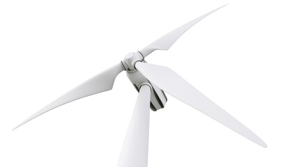 Three white wind turbine blades with central hub, isolated on transparent background © Andrej