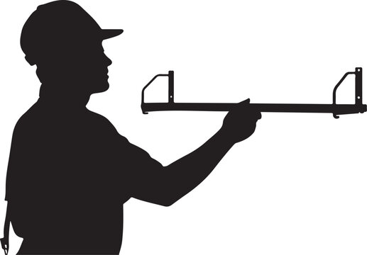 Silhouette of a man holding a ladder level tool worker