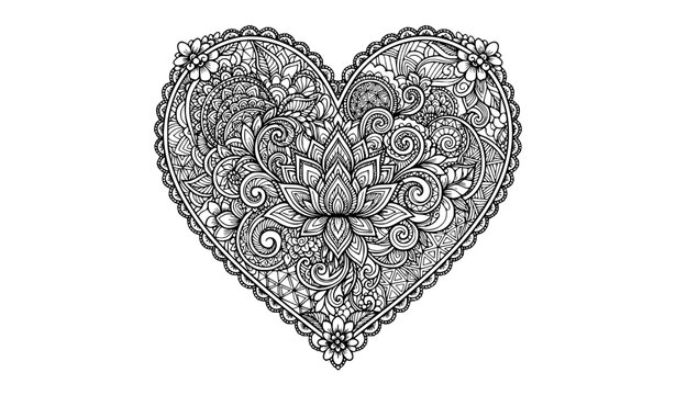 Hand Drawn Decorative Zentangle Heart Doodle Vector