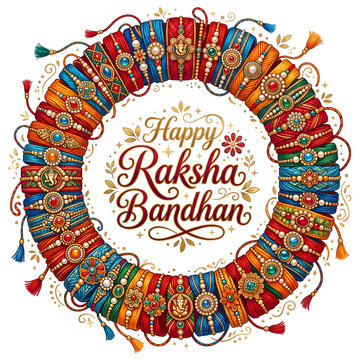 Happy Raksha Bandhan elegant typography with gift basket and sweets