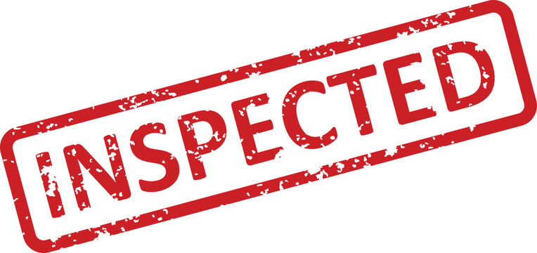 Red rubber stamp with the word 'inspected' quality control seal for documents and reports