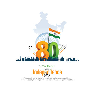 15th august happy independence day democratic India 80th with Indian flag. abstract vector illustration design