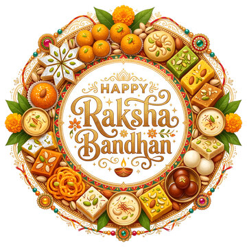 Happy Raksha Bandhan traditional food feast on banana leaf artwork