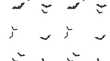 Fototapeta premium Halloween Seamless Pattern with Cute Ghosts Skulls Bats and Bones on Black Background.