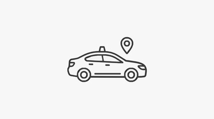 Fototapeta premium Industrial Minimalist Line Drawing of a Taxi Car with Location Pinpoint Icon in Monochrome with high quality professional line art symbols for modern creative design and digital branding projects