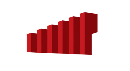 Fototapeta premium A 3D rendering of red bars increasing in height, resembling a bar graph or signal strength indicator, on a white background.