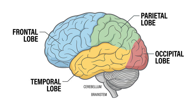 Human Brain Anatomy Lobe Diagram: Frontal, Parietal, Temporal, Occipital