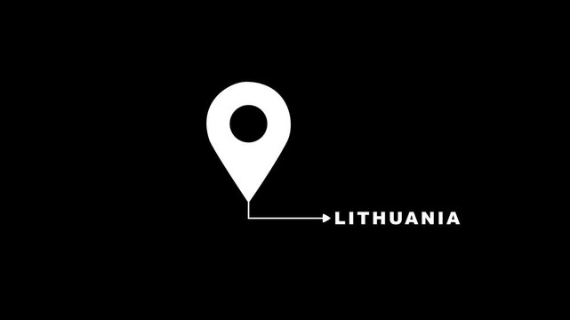 Animated Location Pin Pointer Showing Lithuania on Black Background | GPS Map Marker Motion Graphics