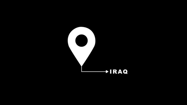 Animated Location Pin Pointer Showing Iraq on Black Background | GPS Map Marker Motion Graphics