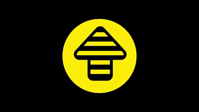 Yellow circular icon containing a striped upward pointing arrow, representing an upload, boost or increase action button symbol with a smooth glowing